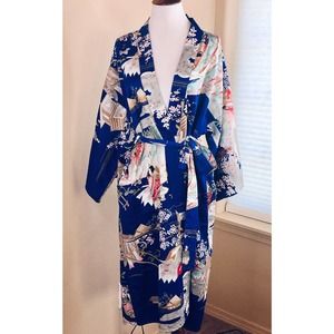 Vintage Kimono Asian Floral Satin Belted Robe